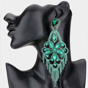 Marquise Stone Flower Accented Chandelier Evening Earrings